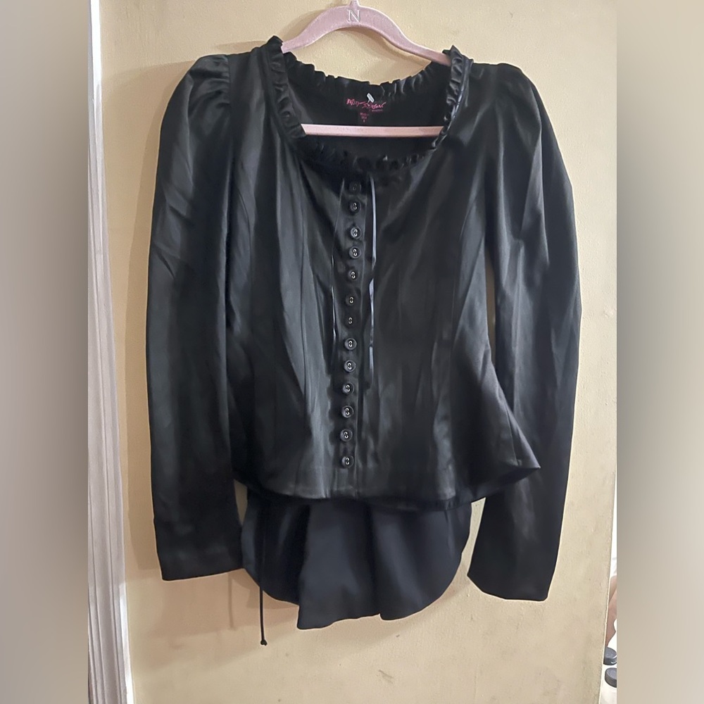 Vintage Betsey Johnson Collection black satin bustle jacket